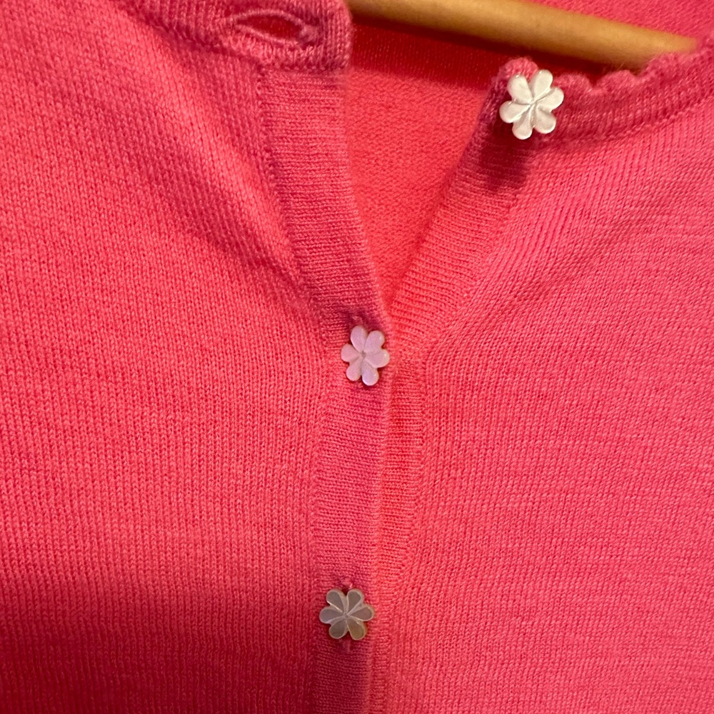 Elie Tahari pink cashmere cardigan w pearl daisy buttons. $328 retail. EUC - Picture 2 of 8